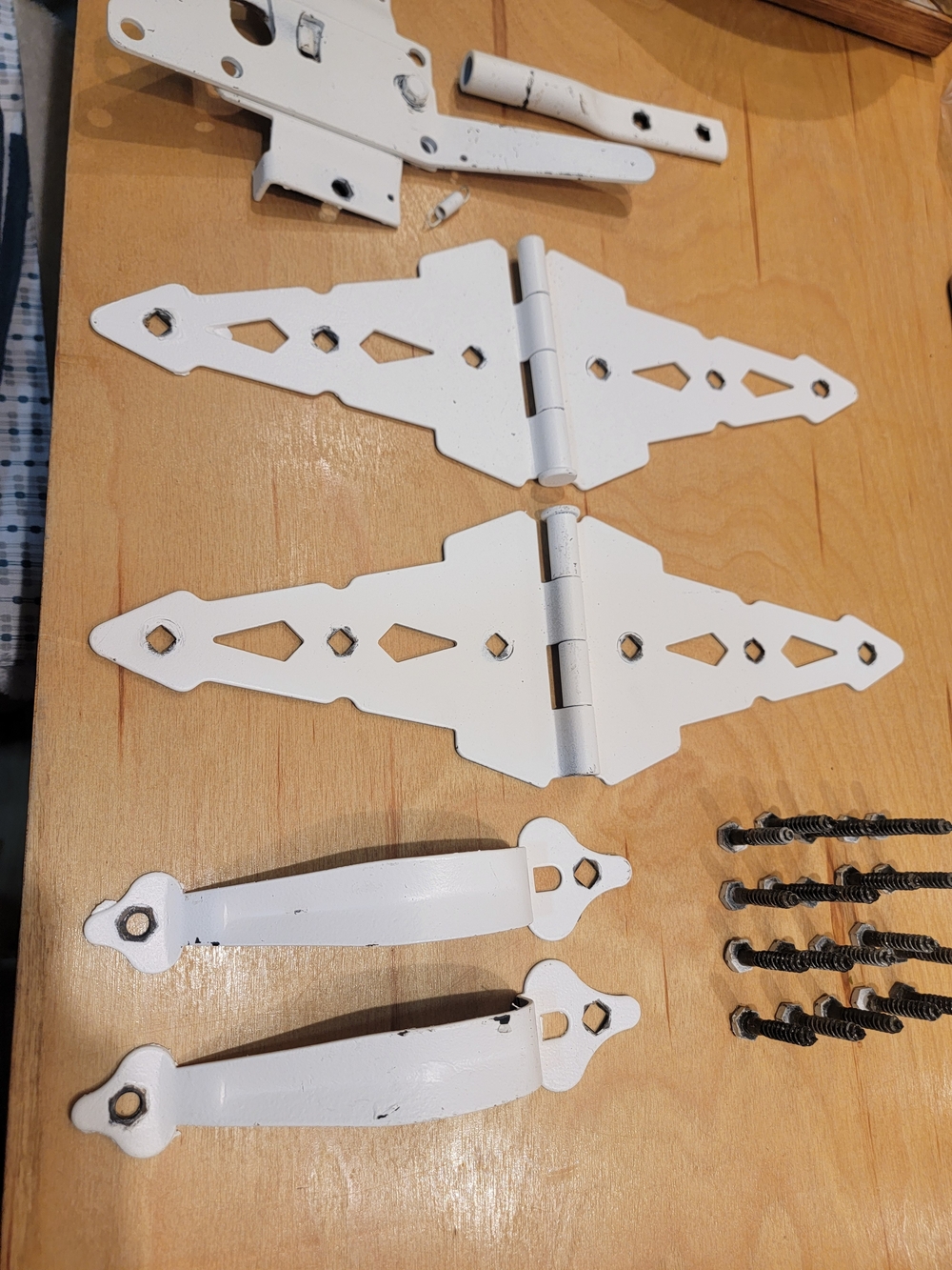 White Decorative Strap Hinges and Pulls Hardware Set